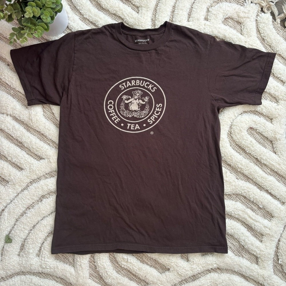 RARE Bare Mermaid Logo Starbucks Chocolate Brown Graphic Tee Unisex Size Medium